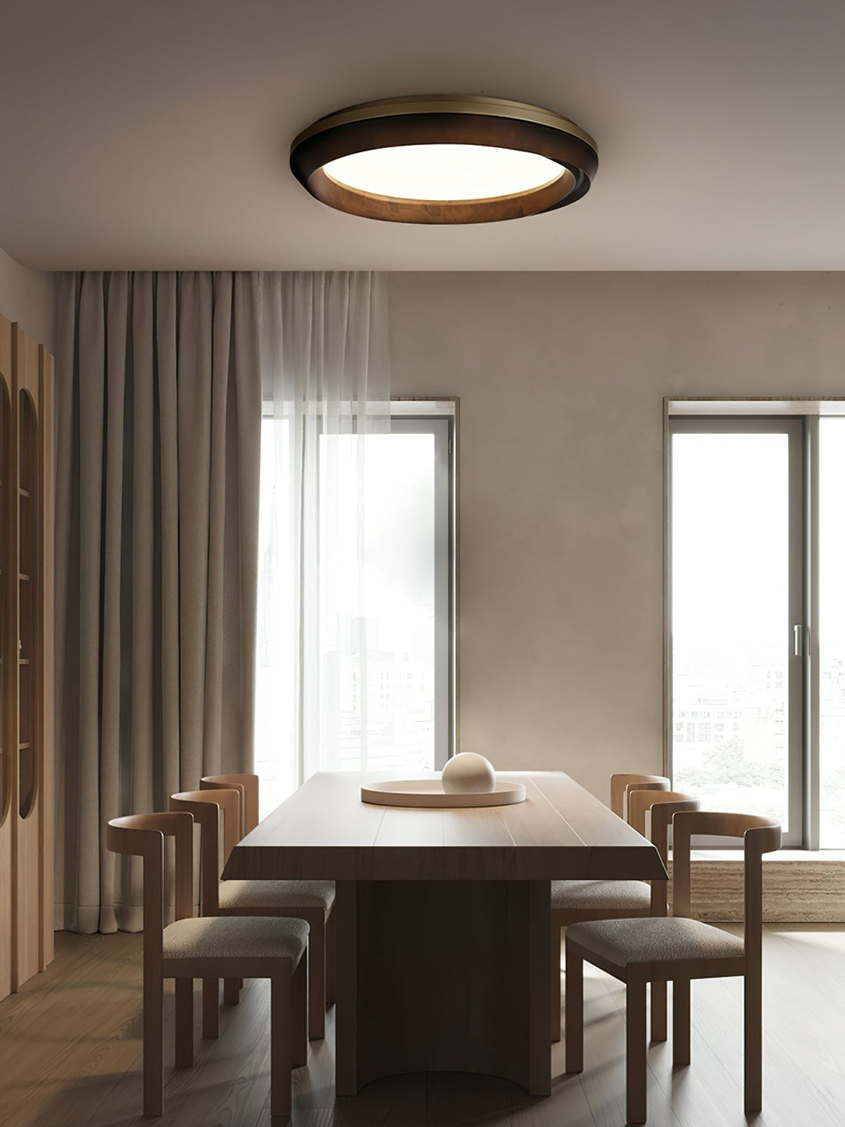 Aurdoreth zeitgenössische minimalistische Deckenleuchte aus Holz mit Wellenoptik