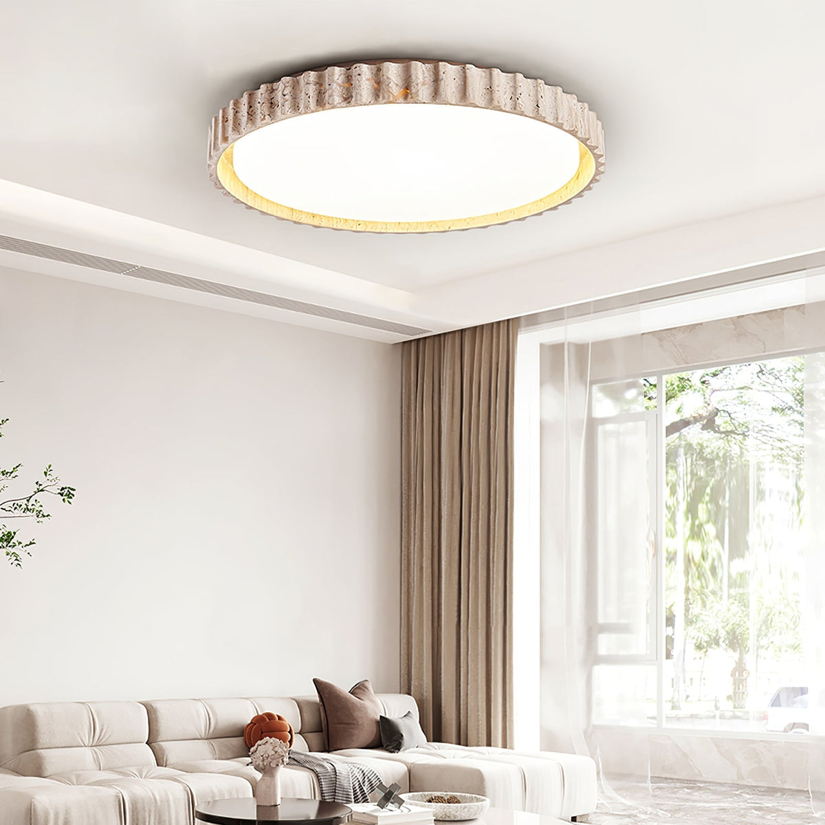 Obsidian Fluted Ring Travertine Deckenleuchte