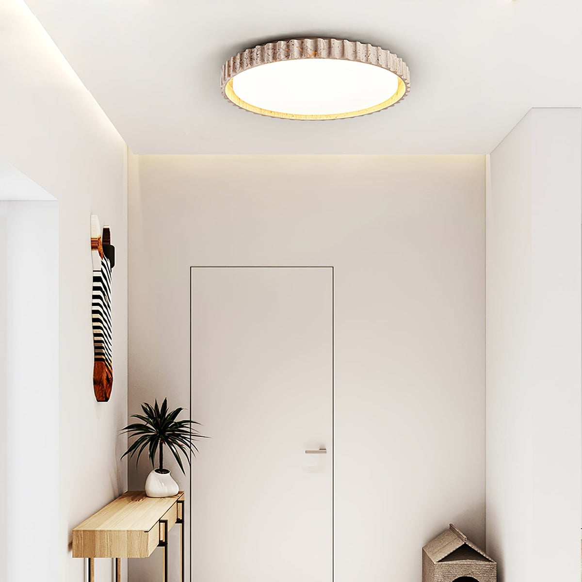 Obsidian Fluted Ring Travertine Deckenleuchte