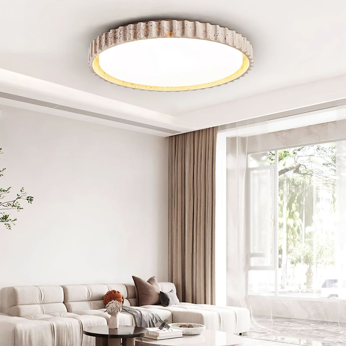 Obsidian Fluted Ring Travertine Deckenleuchte