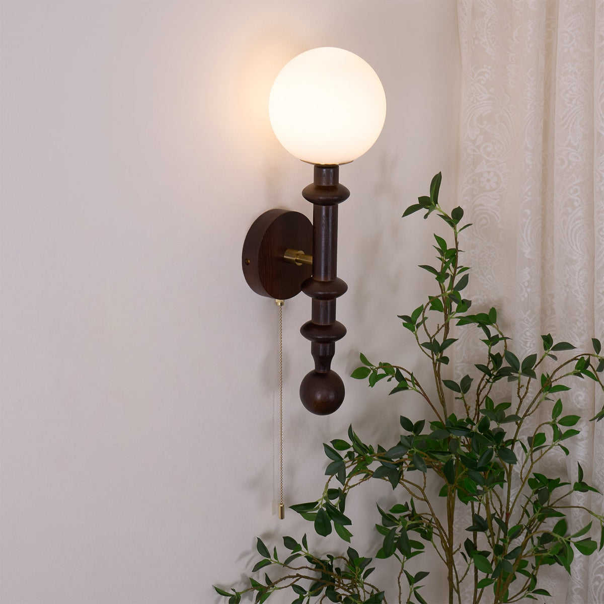 Elmiror Elegance Römische Säule Glas-Wandleuchte aus Holz, und