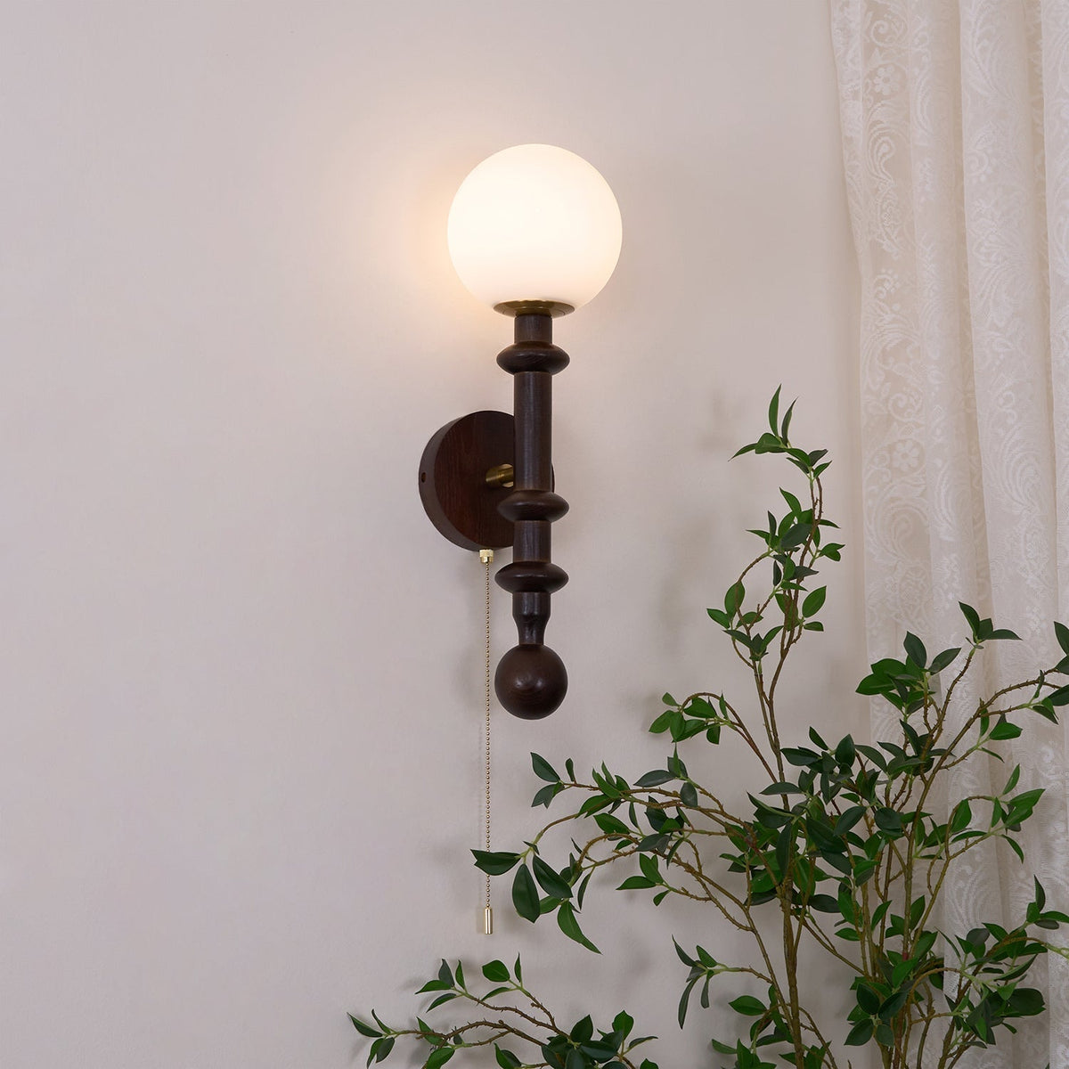 Elmiror Elegance Römische Säule Glas-Wandleuchte aus Holz, und