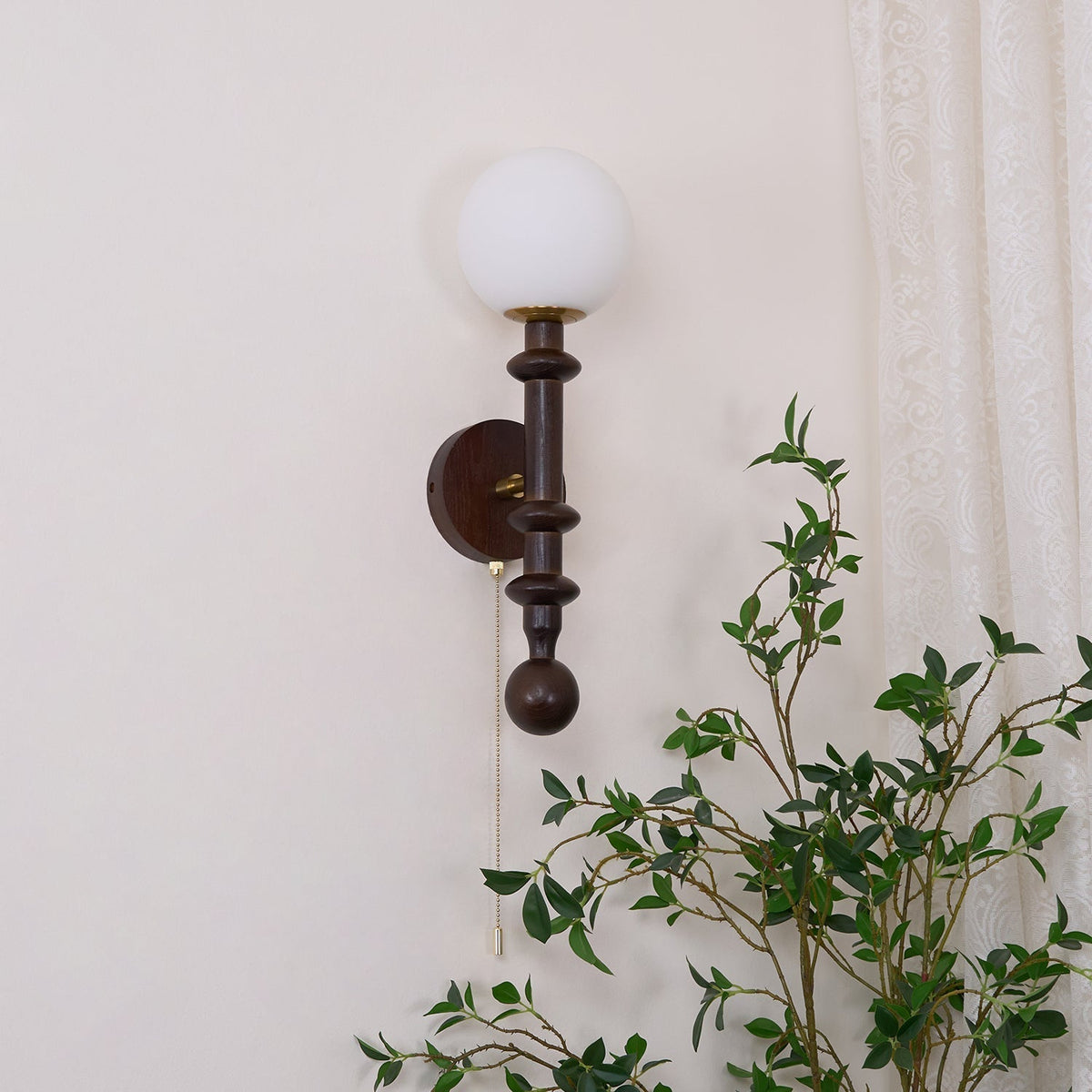 Elmiror Elegance Römische Säule Glas-Wandleuchte aus Holz, und