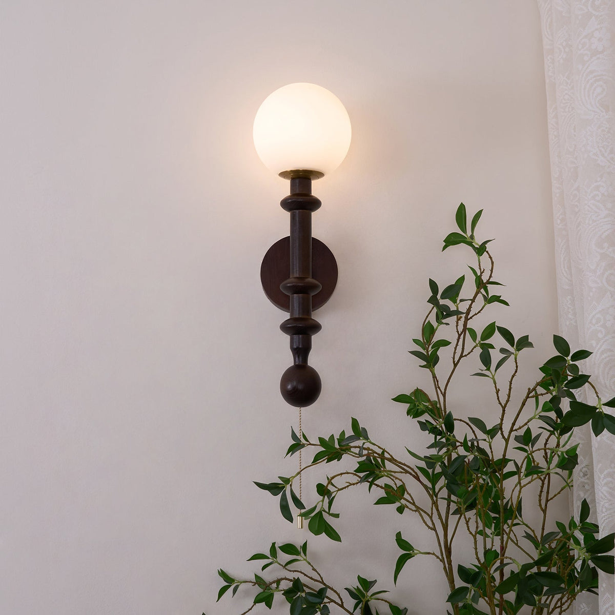 Elmiror Elegance Römische Säule Glas-Wandleuchte aus Holz, und