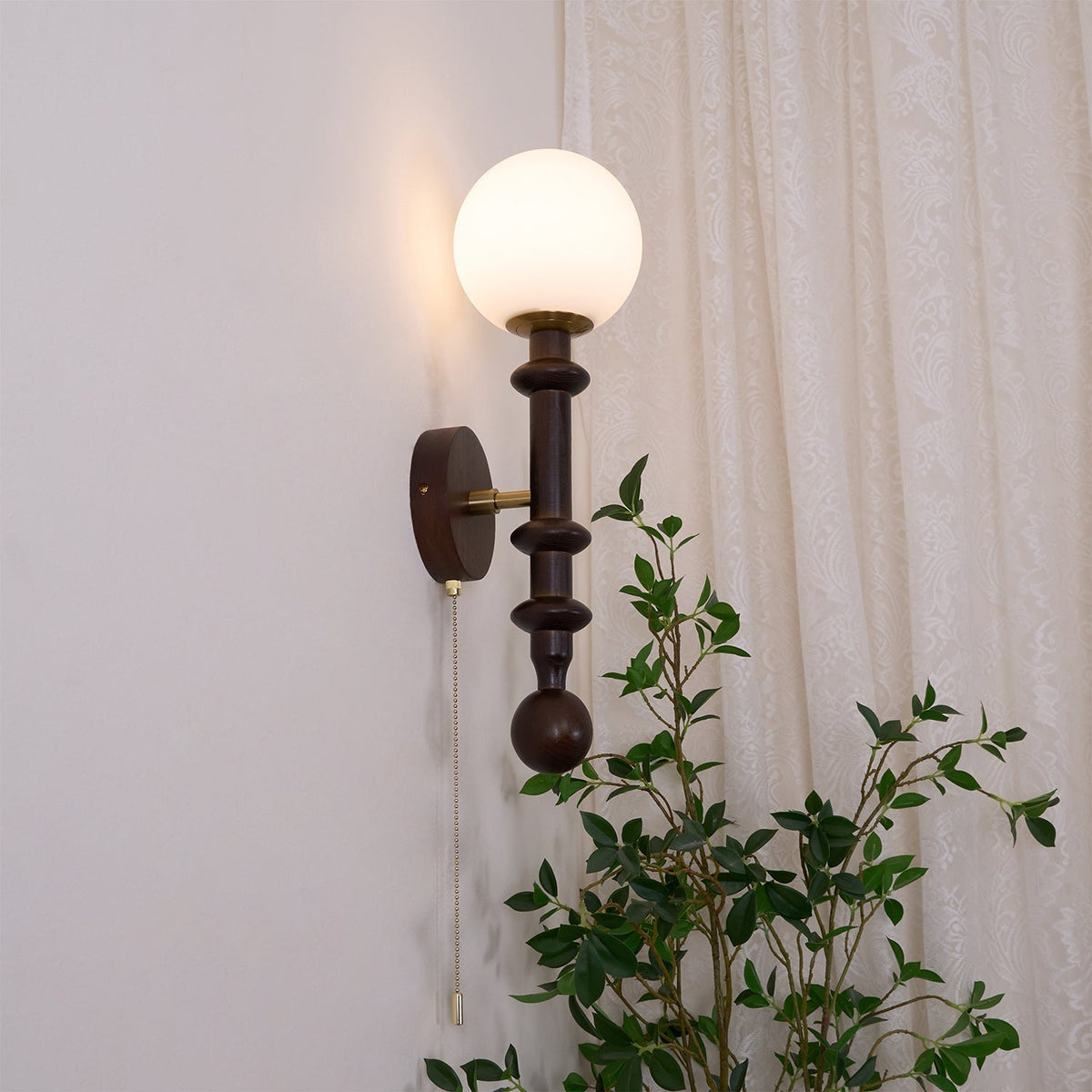 Elmiror Elegance Römische Säule Glas-Wandleuchte aus Holz, und