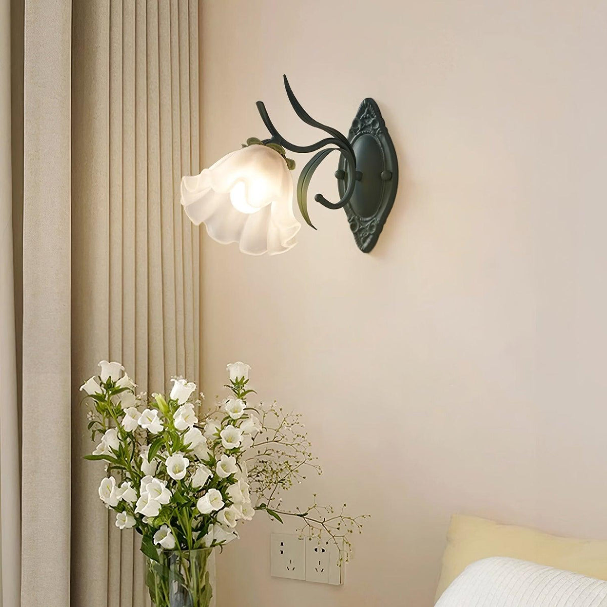 Wandleuchte Vintage Blumenmuster aus Glas für Schlafzimmer und Wohnzimmer