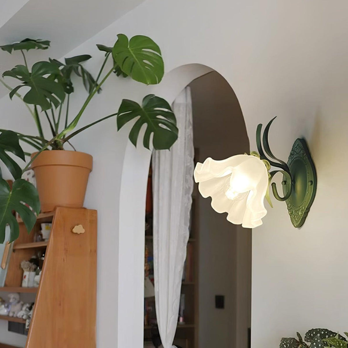 Wandleuchte Vintage Blumenmuster aus Glas für Schlafzimmer und Wohnzimmer