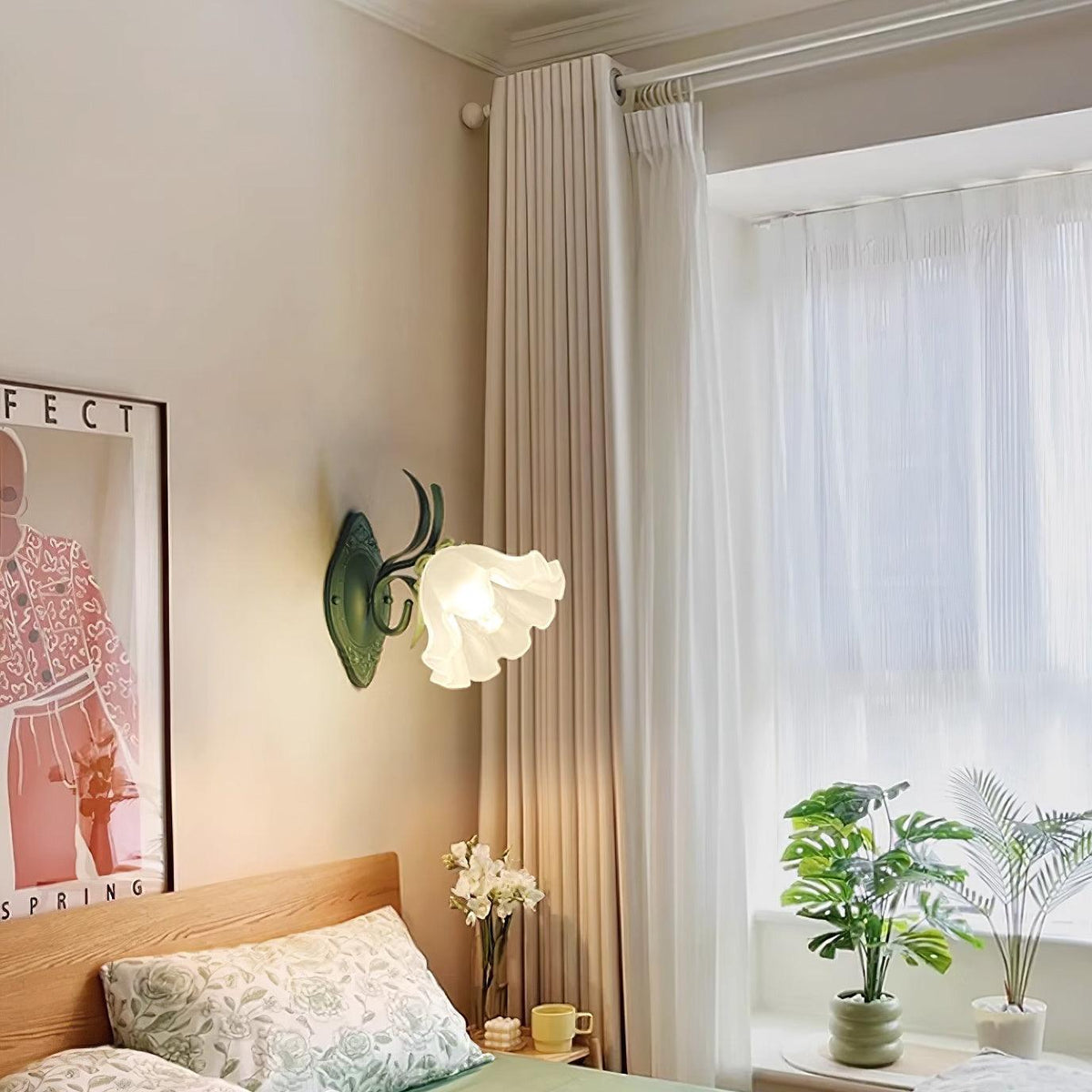 Wandleuchte Vintage Blumenmuster aus Glas für Schlafzimmer und Wohnzimmer