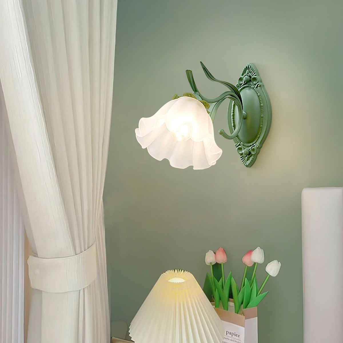 Wandleuchte Vintage Blumenmuster aus Glas für Schlafzimmer und Wohnzimmer