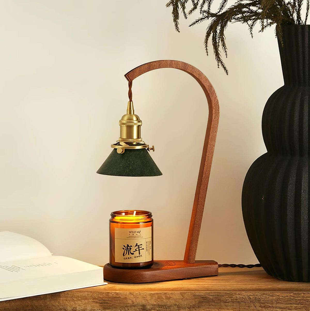 Aldorira Tischlampe aus Holz im Mid-Century-Moderner Stil