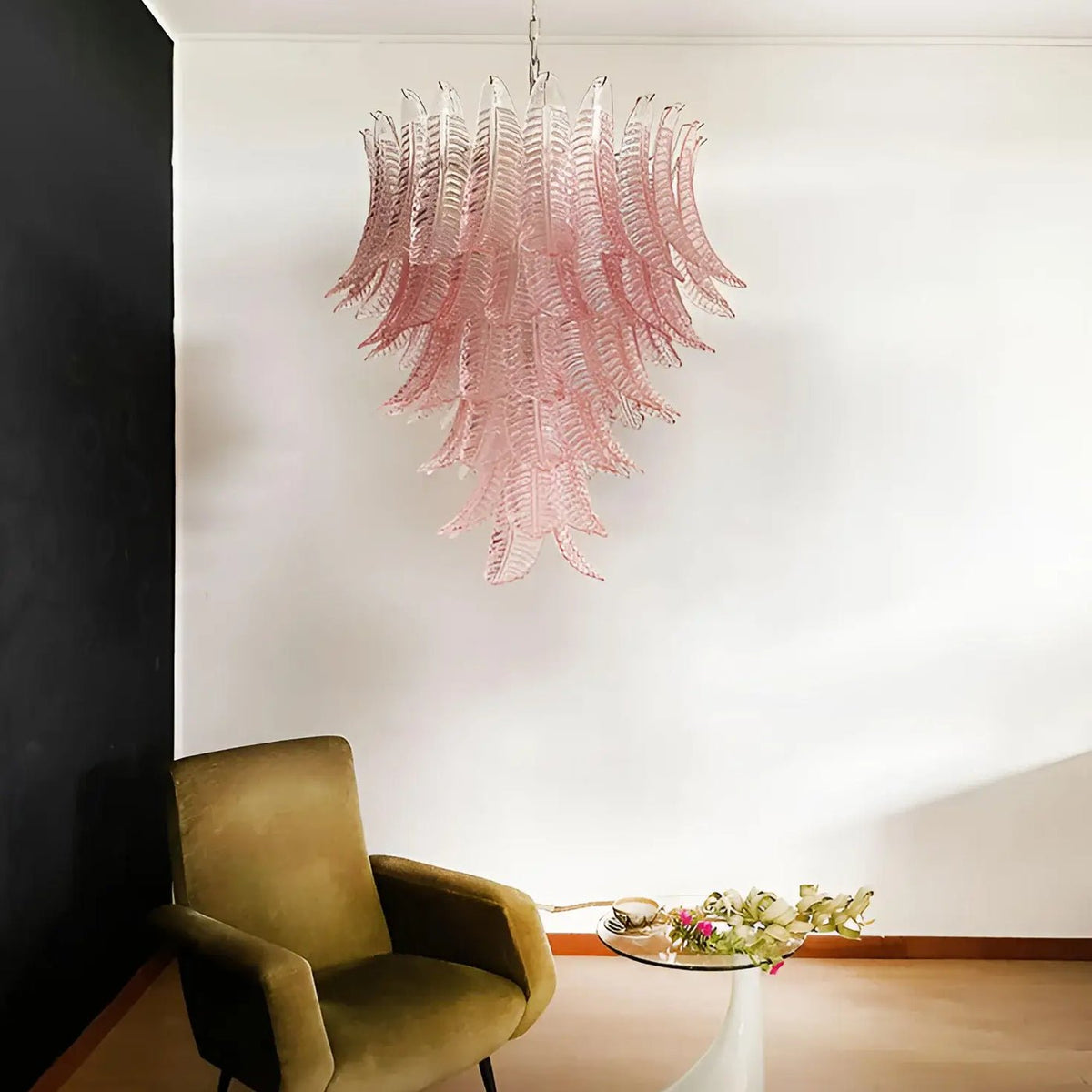 Liorisian Kronleuchter Pink Murano-Glasblätter Kaskaden Romantisch