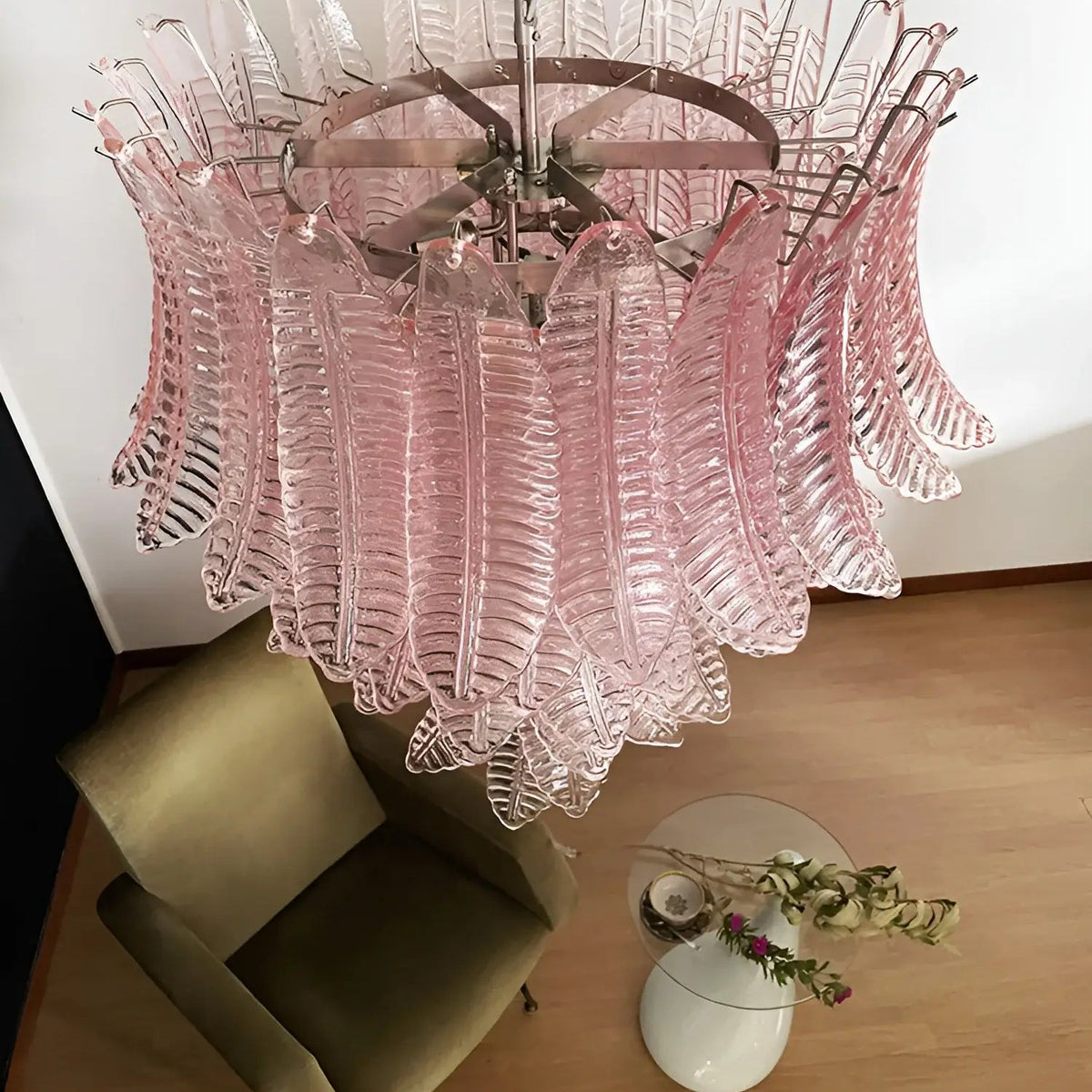 Liorisian Kronleuchter Pink Murano-Glasblätter Kaskaden Romantisch