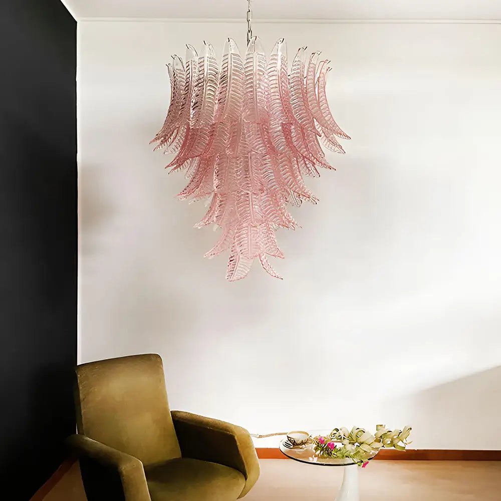 Liorisian Kronleuchter Pink Murano-Glasblätter Kaskaden Romantisch