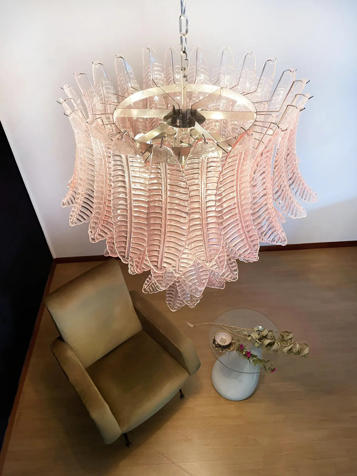 Liorisian Kronleuchter Pink Murano-Glasblätter Kaskaden Romantisch