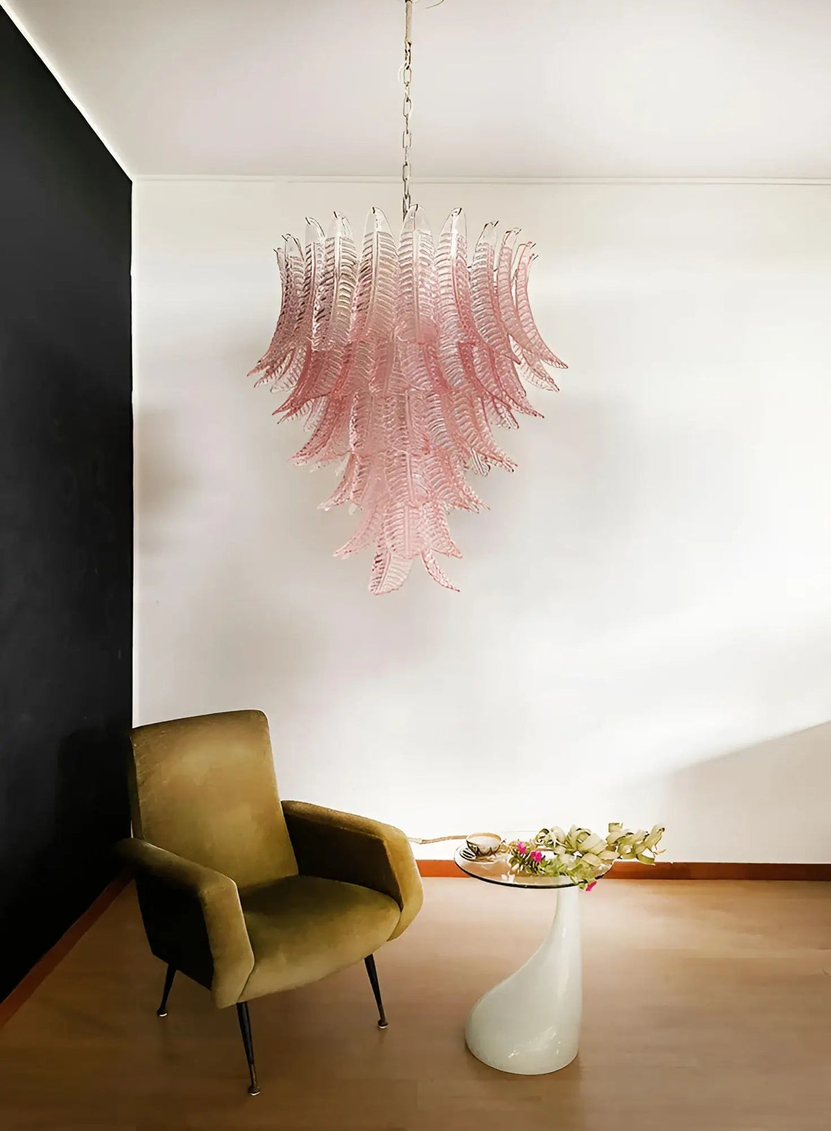 Liorisian Kronleuchter Pink Murano-Glasblätter Kaskaden Romantisch