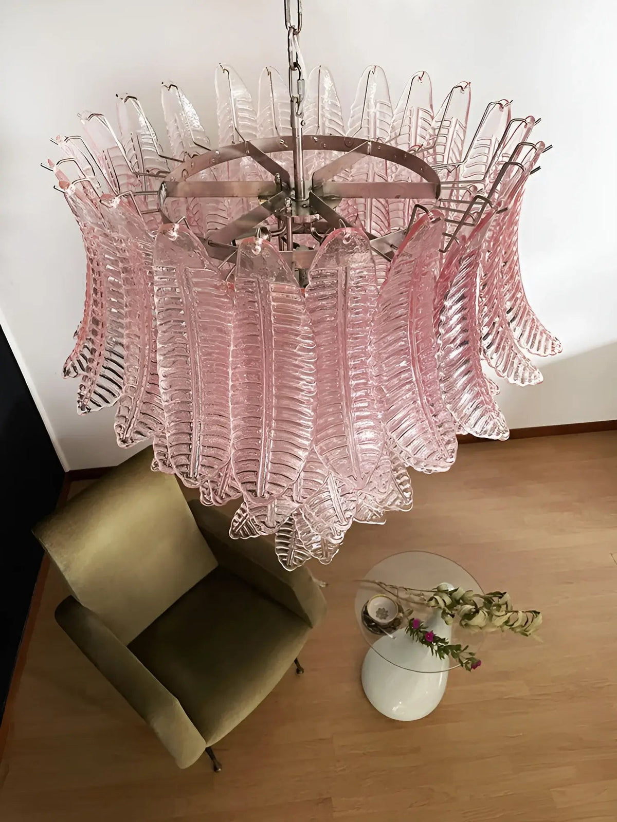 Liorisian Kronleuchter Pink Murano-Glasblätter Kaskaden Romantisch