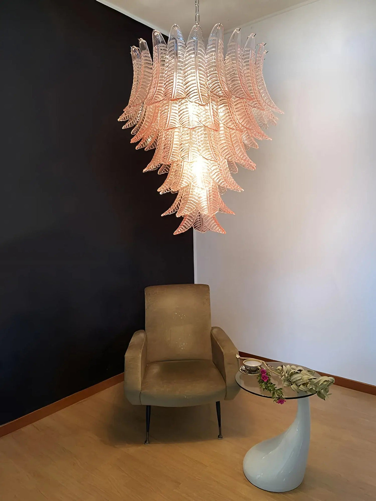 Liorisian Kronleuchter Pink Murano-Glasblätter Kaskaden Romantisch