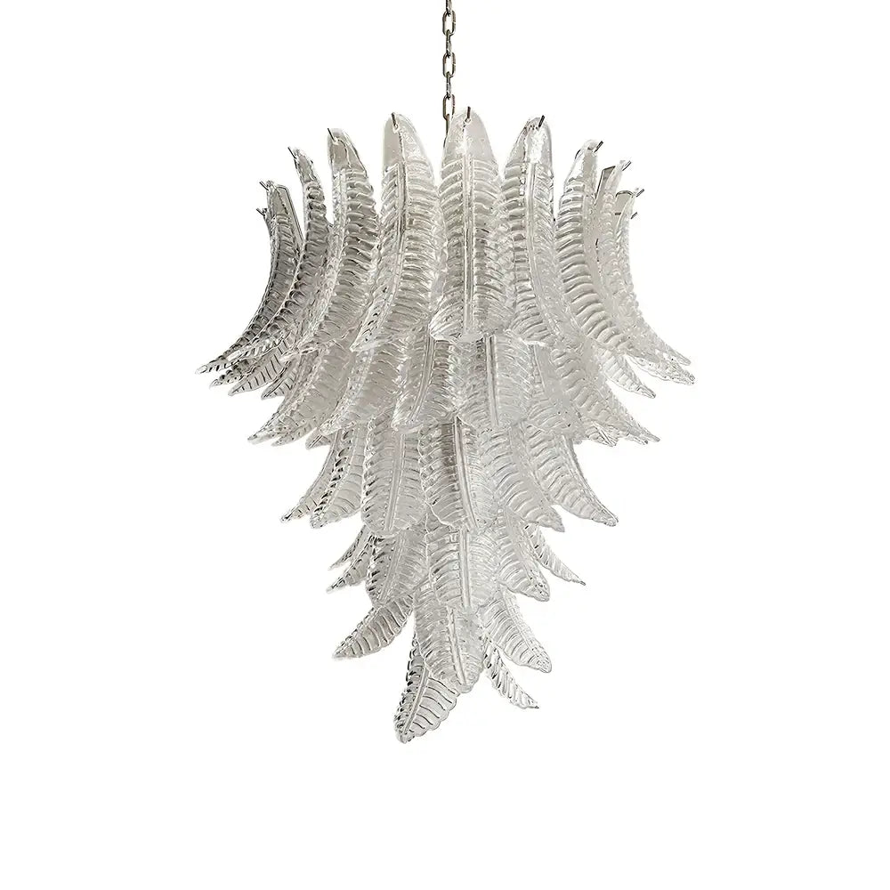 Eirineon Kronleuchter aus klarem Glas in Blattform kaskadierend elegant