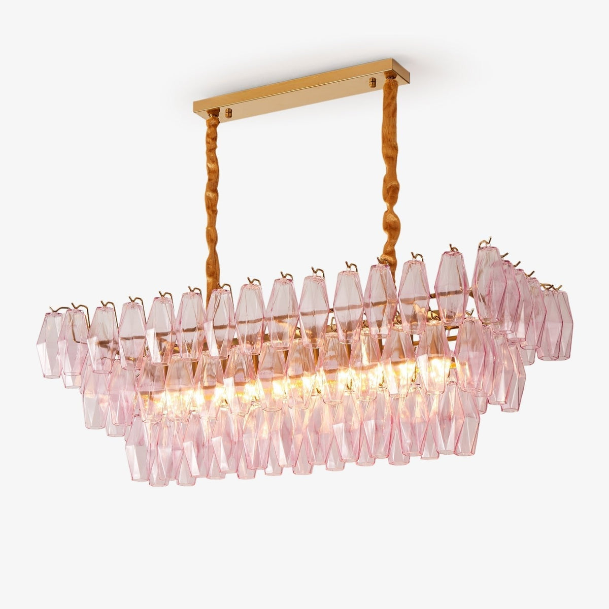 Eireora Kronleuchter aus Rose-Prismenglas mit mehrschichtigem rechteckigem Lampenschirm