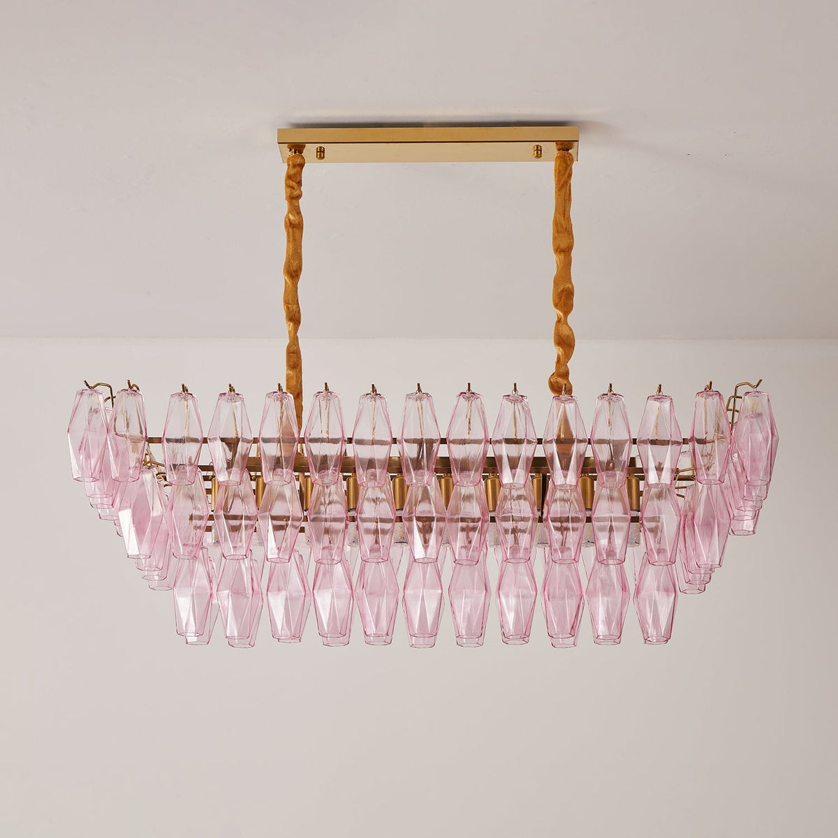 Eireora Kronleuchter aus Rose-Prismenglas mit mehrschichtigem rechteckigem Lampenschirm