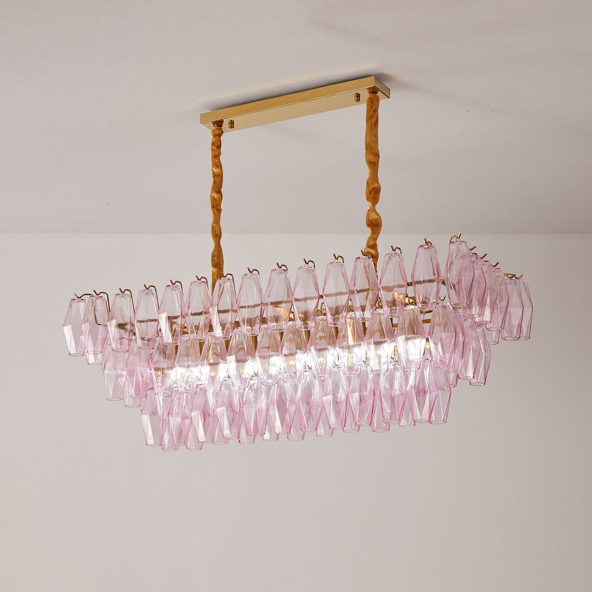 Eireora Kronleuchter aus Rose-Prismenglas mit mehrschichtigem rechteckigem Lampenschirm