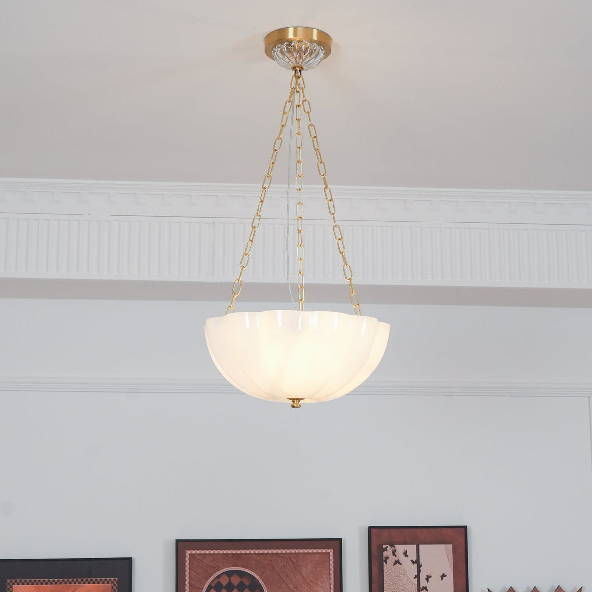 Voriq Kronleuchter Glas-Schale Messing-Kette