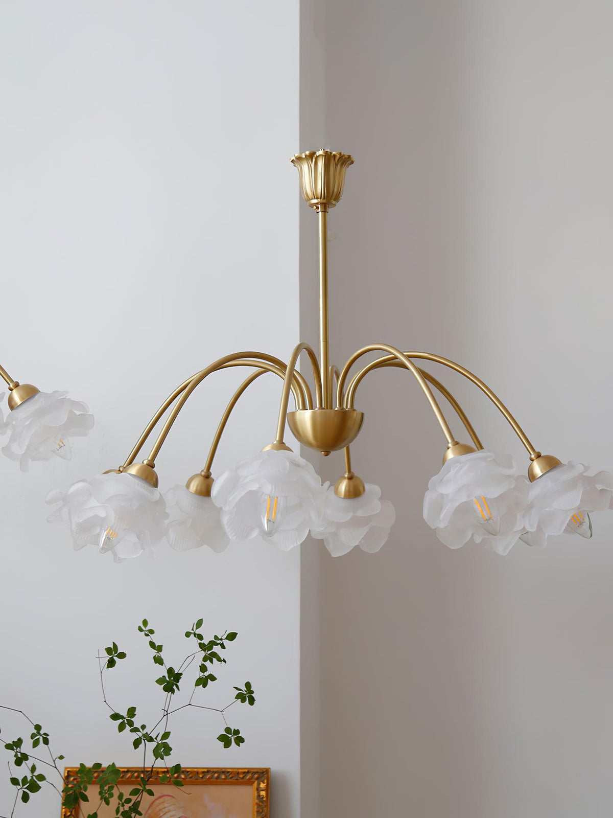 Brenis Kronleuchter Messing Glas Rosenform