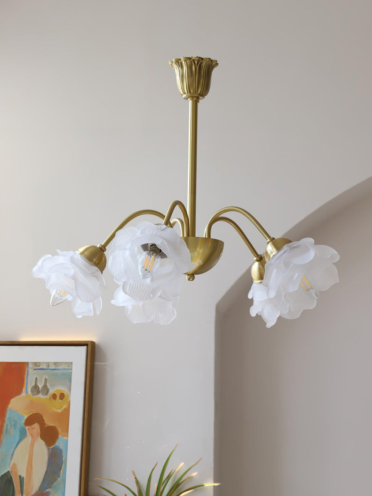 Brenis Kronleuchter Messing Glas Rosenform