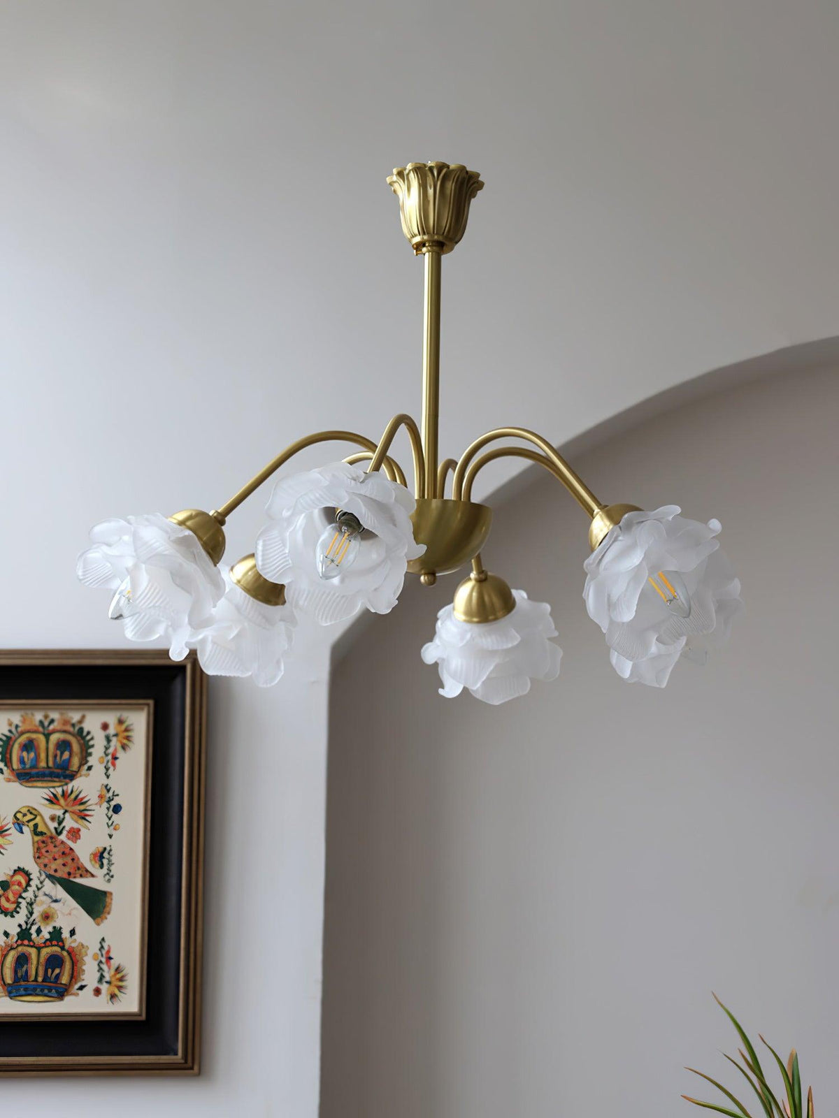Brenis Kronleuchter Messing Glas Rosenform
