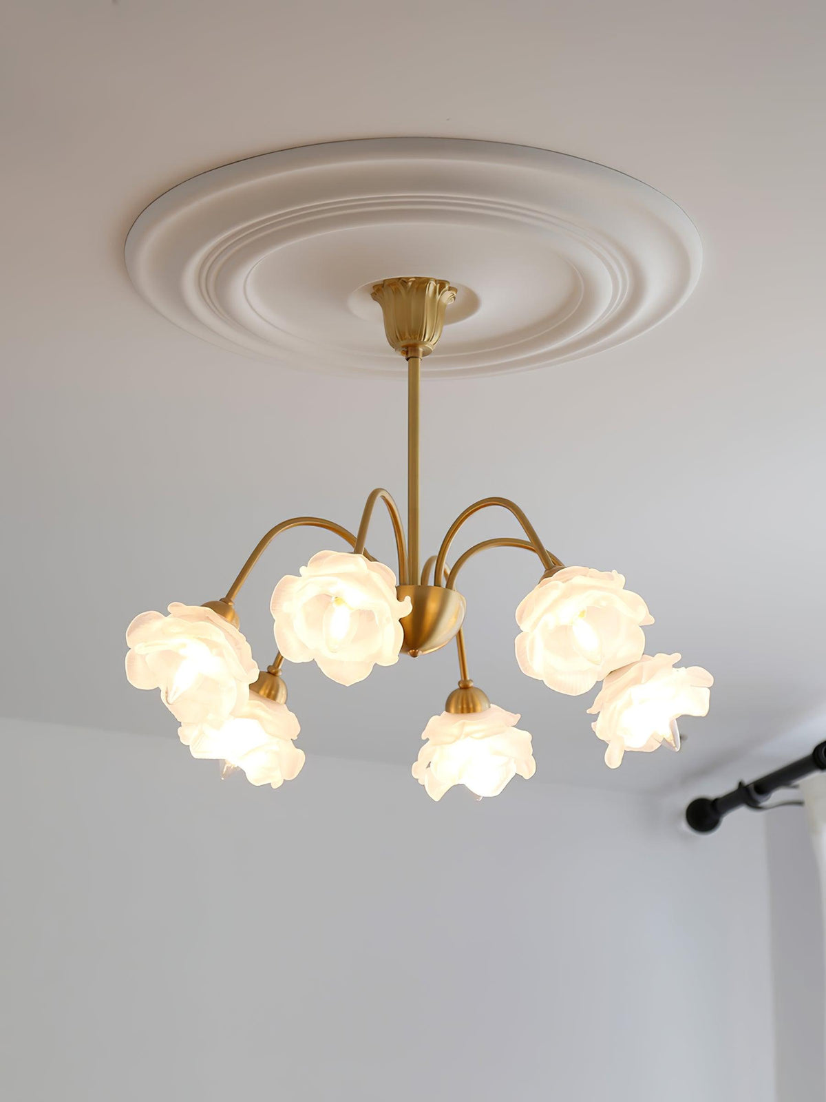 Brenis Kronleuchter Messing Glas Rosenform