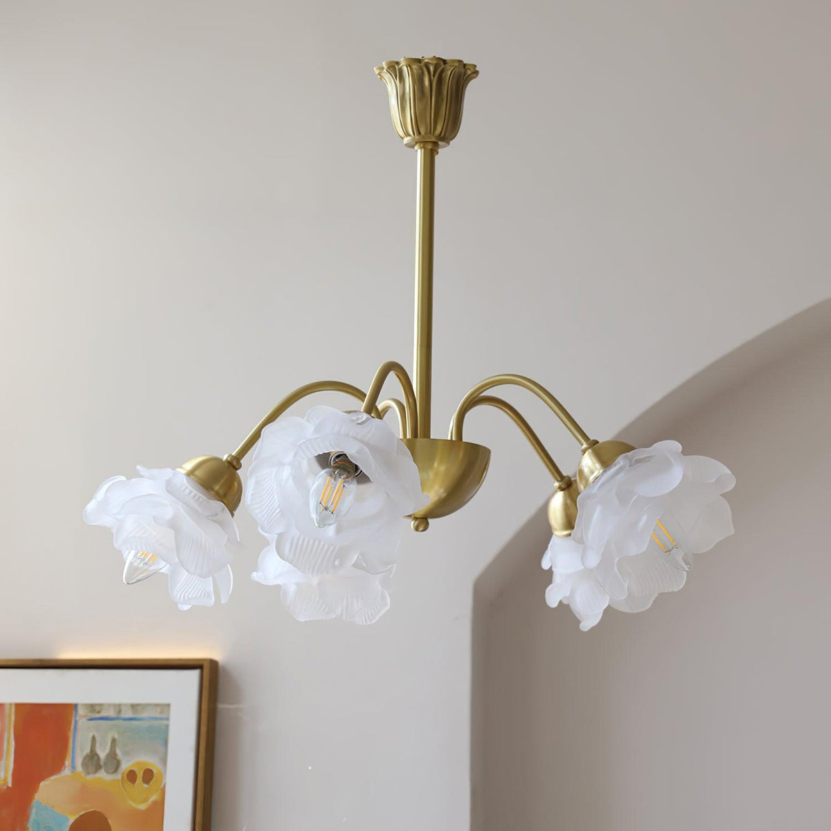 Brenis Kronleuchter Messing Glas Rosenform
