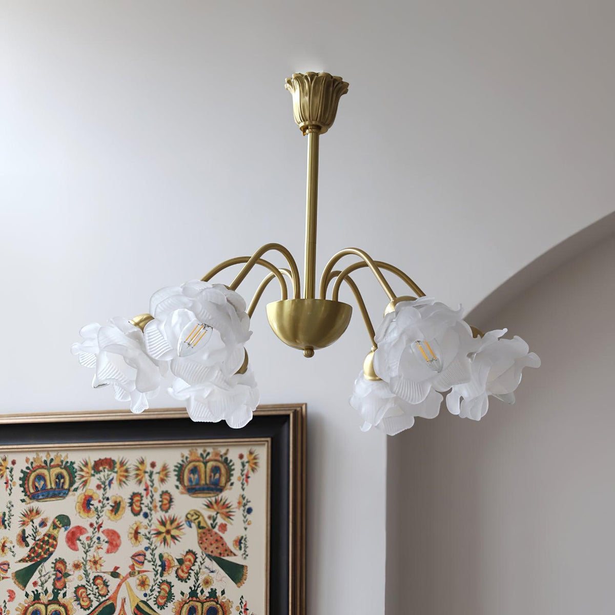 Brenis Kronleuchter Messing Glas Rosenform