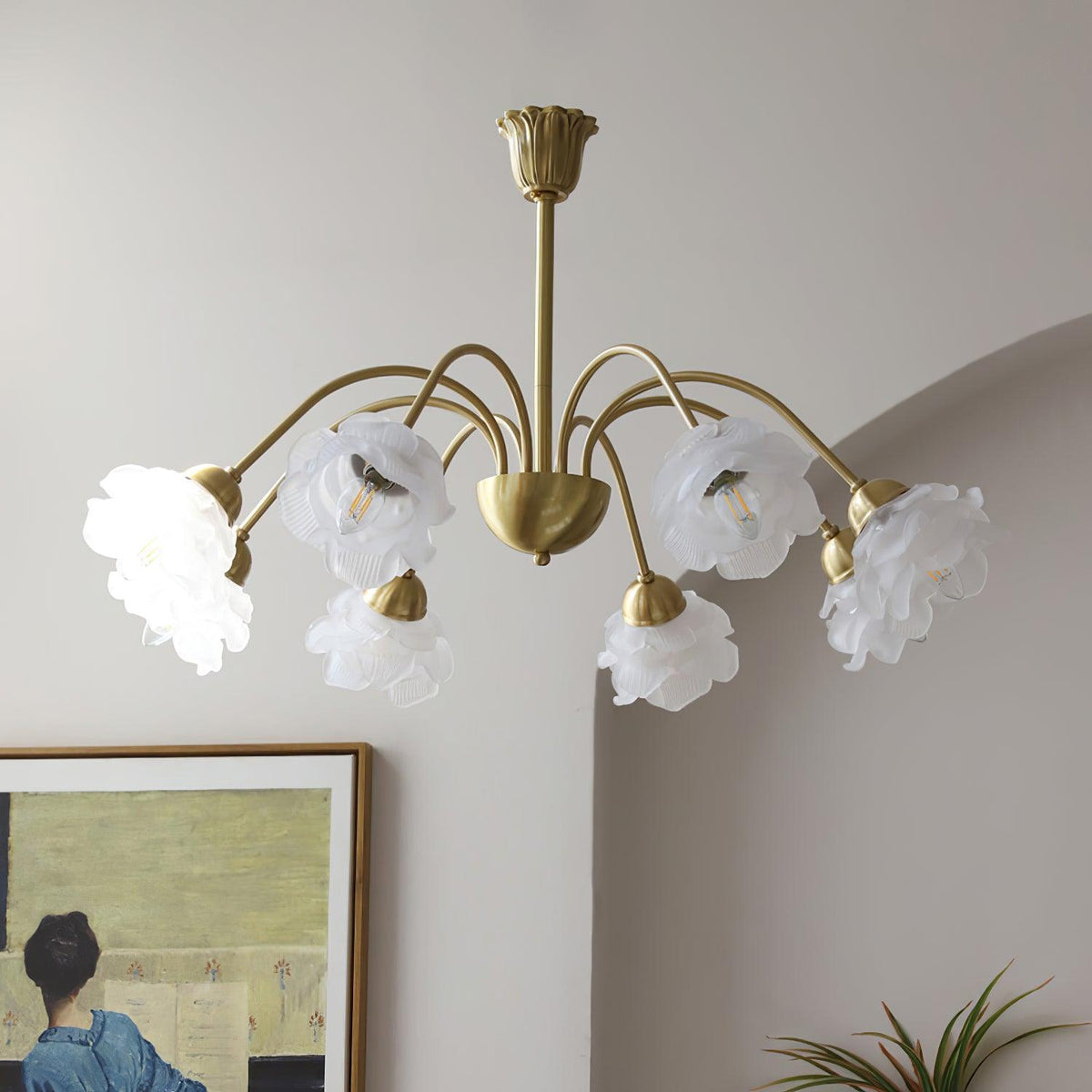 Brenis Kronleuchter Messing Glas Rosenform