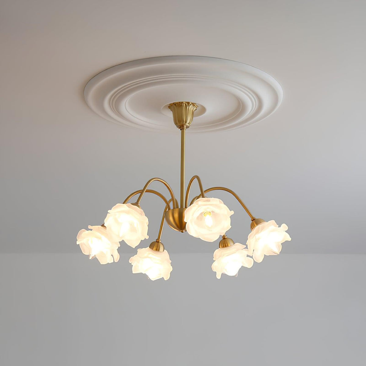 Brenis Kronleuchter Messing Glas Rosenform