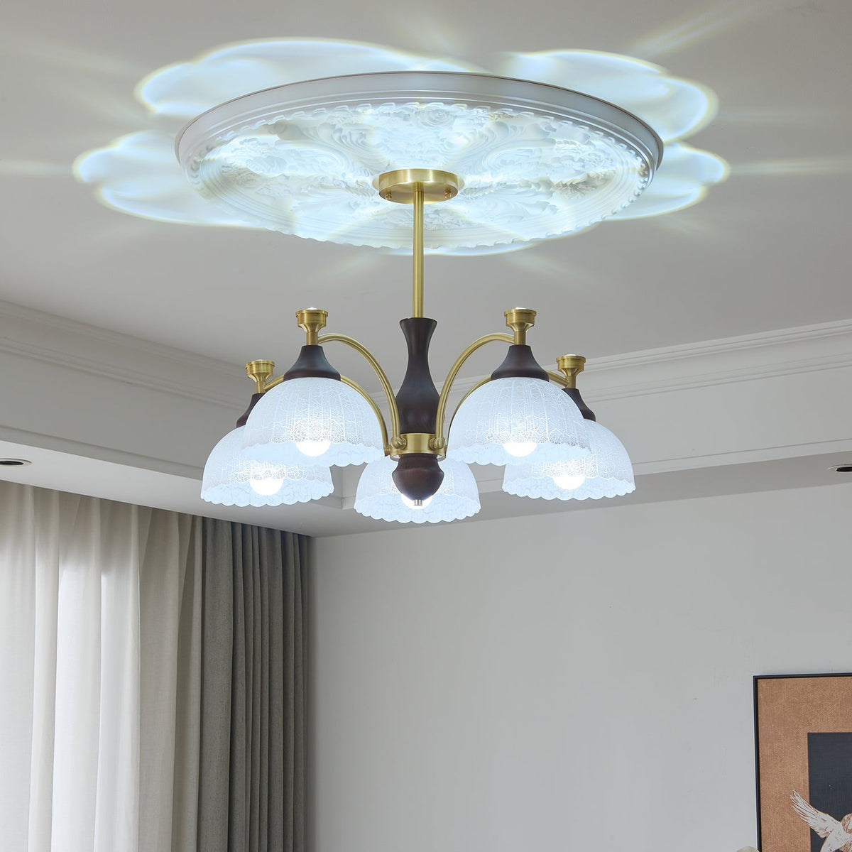 Avvynila Kronleuchter aus Messing und Holz im Vintage-Stil