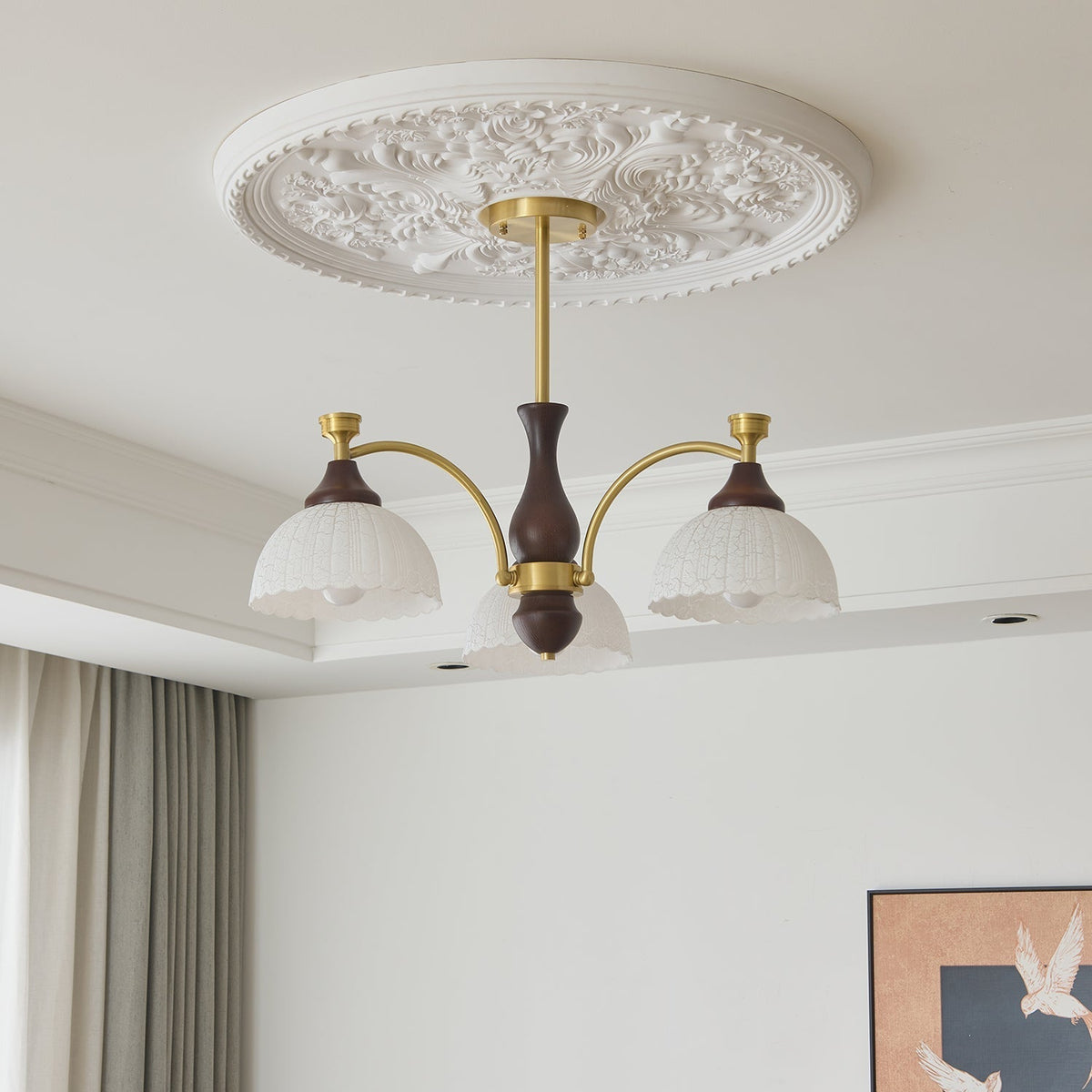 Avvynila Kronleuchter aus Messing und Holz im Vintage-Stil