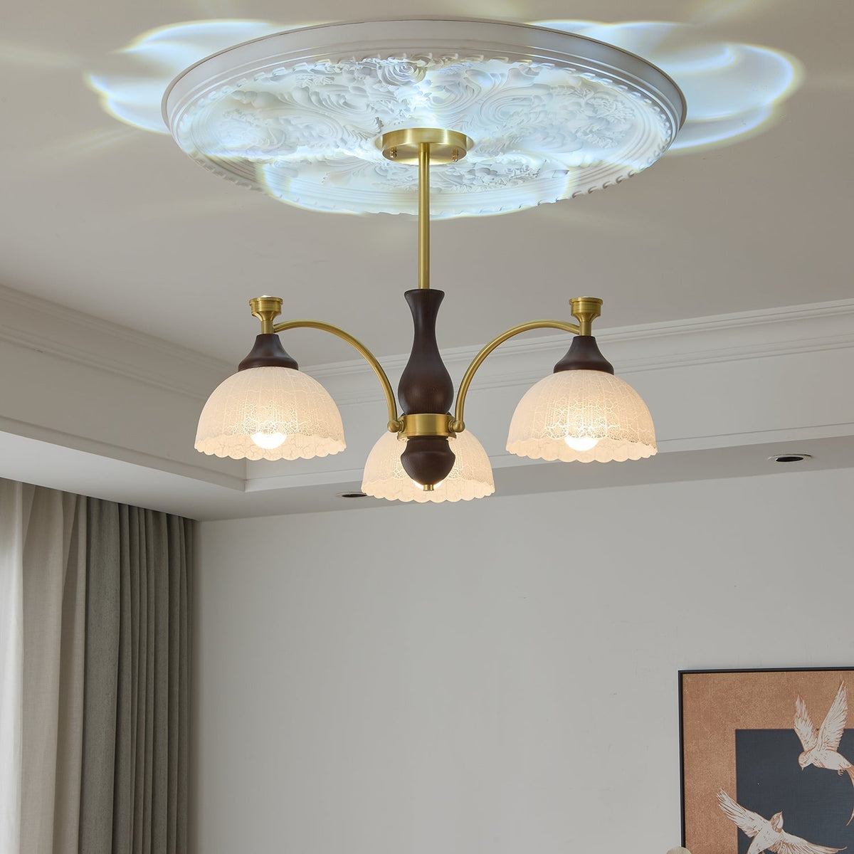 Avvynila Kronleuchter aus Messing und Holz im Vintage-Stil