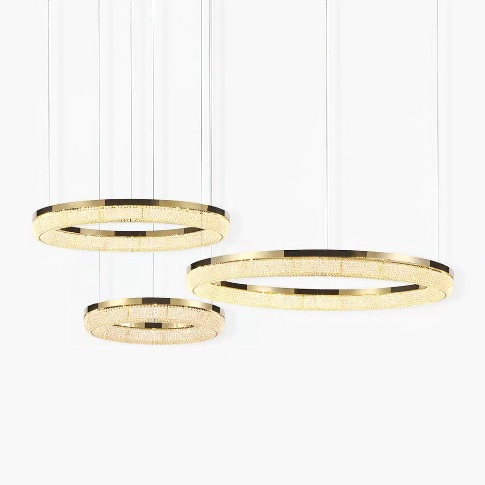 Cyrereon Kronleuchter Rundring Kristall Gold LED