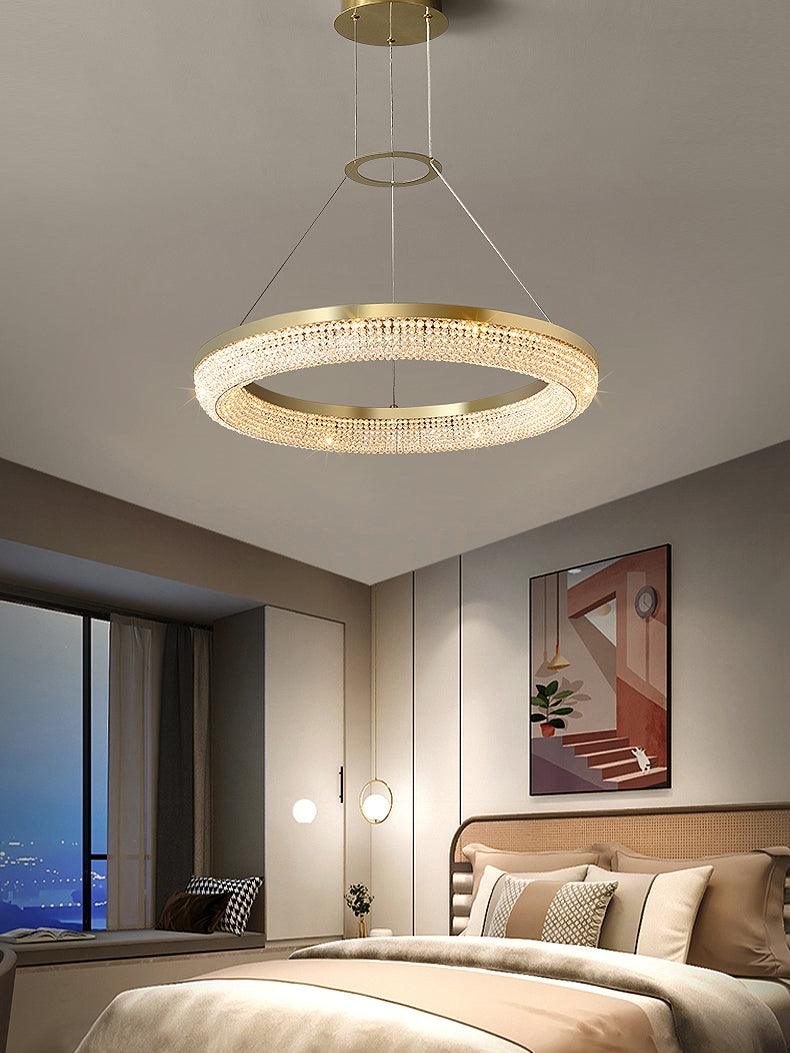 Cyrereon Kronleuchter Rundring Kristall Gold LED