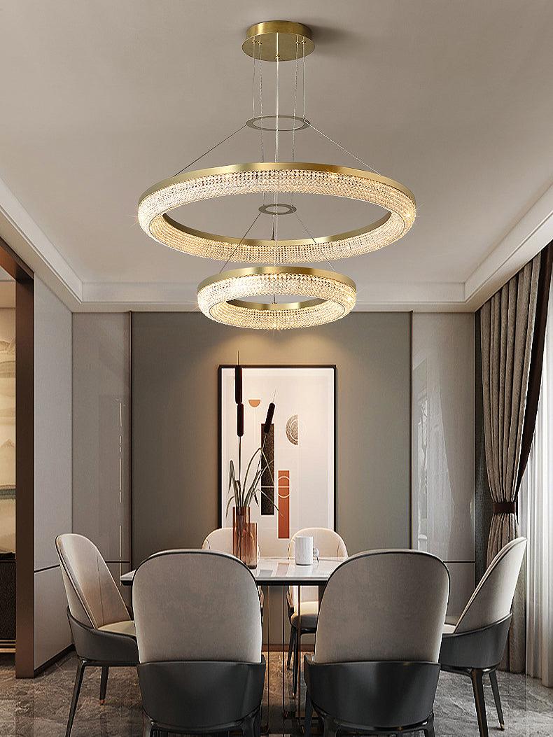 Cyrereon Kronleuchter Rundring Kristall Gold LED
