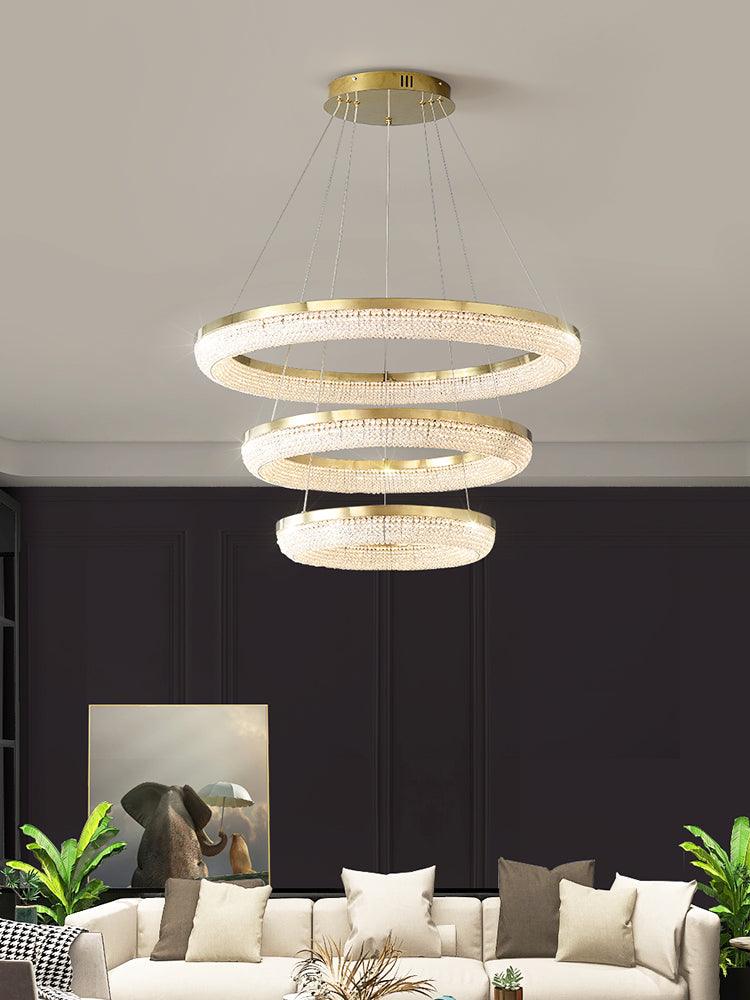 Cyrereon Kronleuchter Rundring Kristall Gold LED