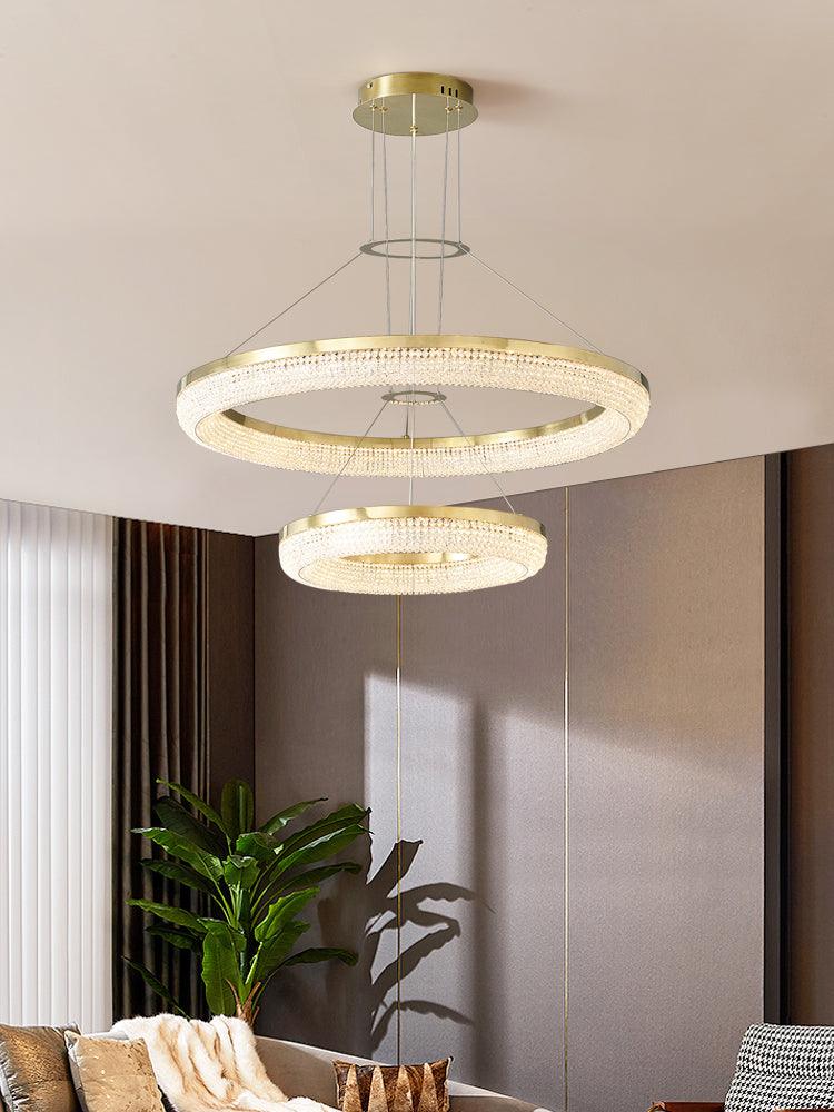 Cyrereon Kronleuchter Rundring Kristall Gold LED