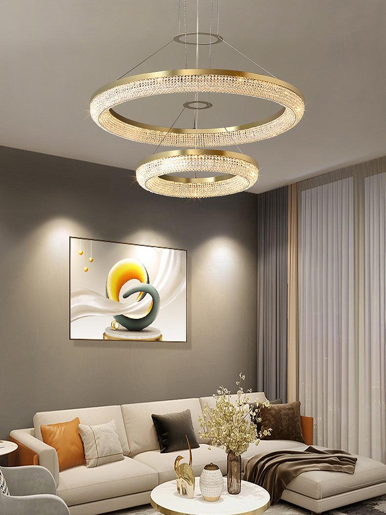 Cyrereon Kronleuchter Rundring Kristall Gold LED