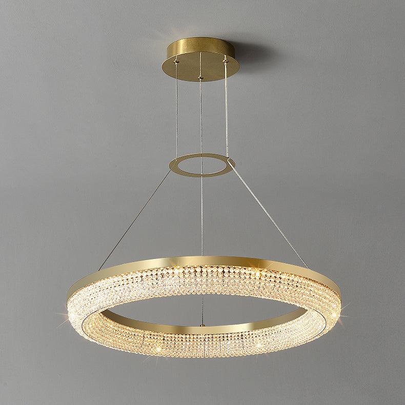 Cyrereon Kronleuchter Rundring Kristall Gold LED