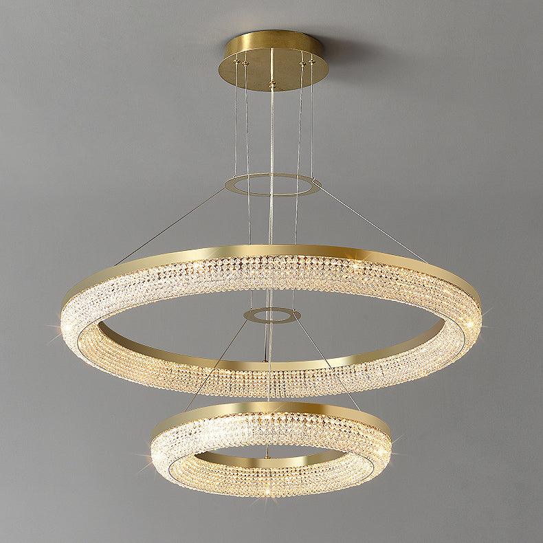 Cyrereon Kronleuchter Rundring Kristall Gold LED