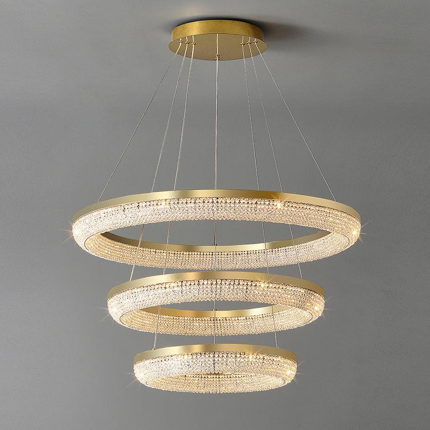 Cyrereon Kronleuchter Rundring Kristall Gold LED