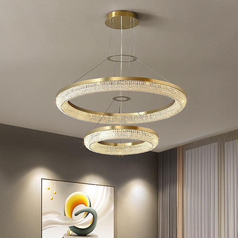 Cyrereon Kronleuchter Rundring Kristall Gold LED