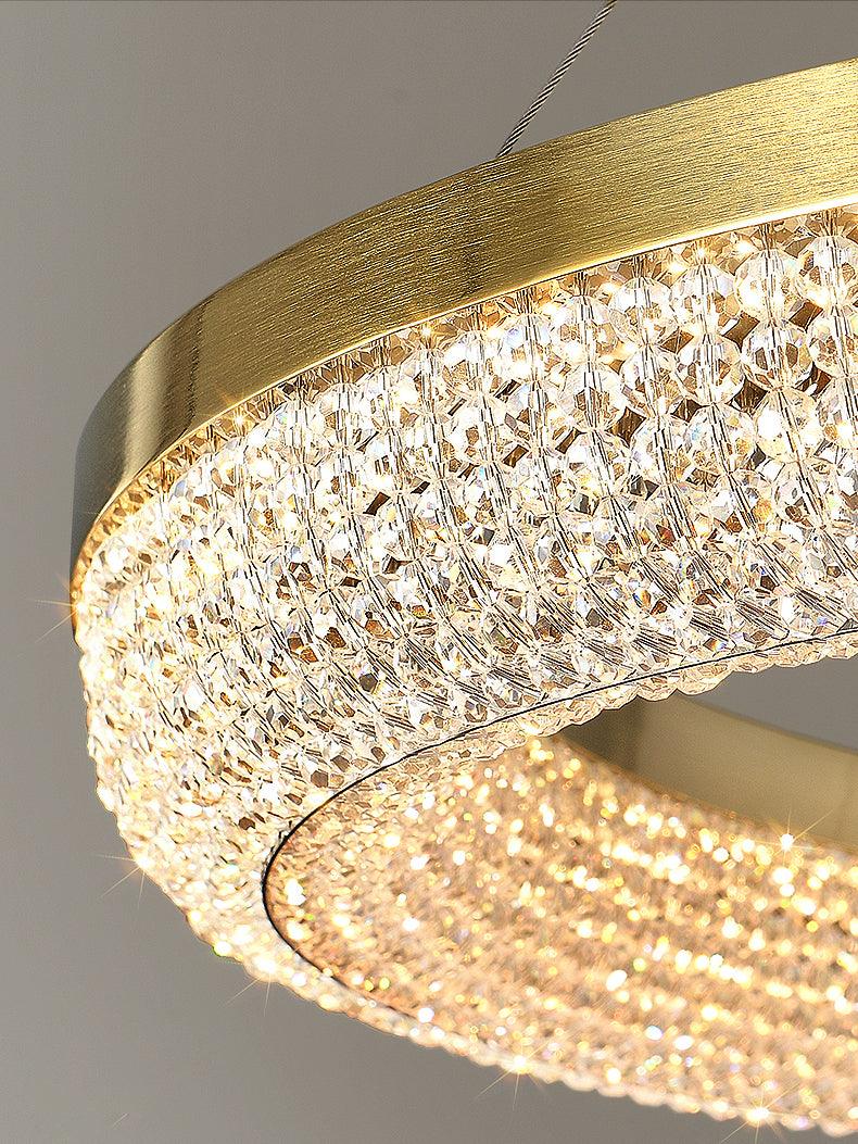 Cyrereon Kronleuchter Rundring Kristall Gold LED