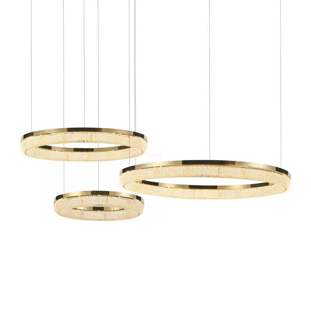 Cyrereon Kronleuchter Rundring Kristall Gold LED