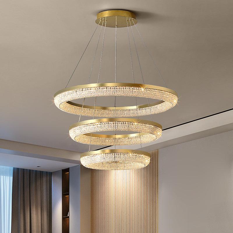 Cyrereon Kronleuchter Rundring Kristall Gold LED